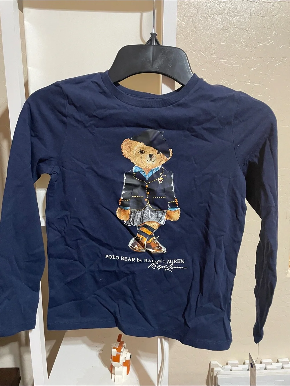 Ralph Lauren Navy Polo Bear Long Sleeve Tee with Bear Graphic